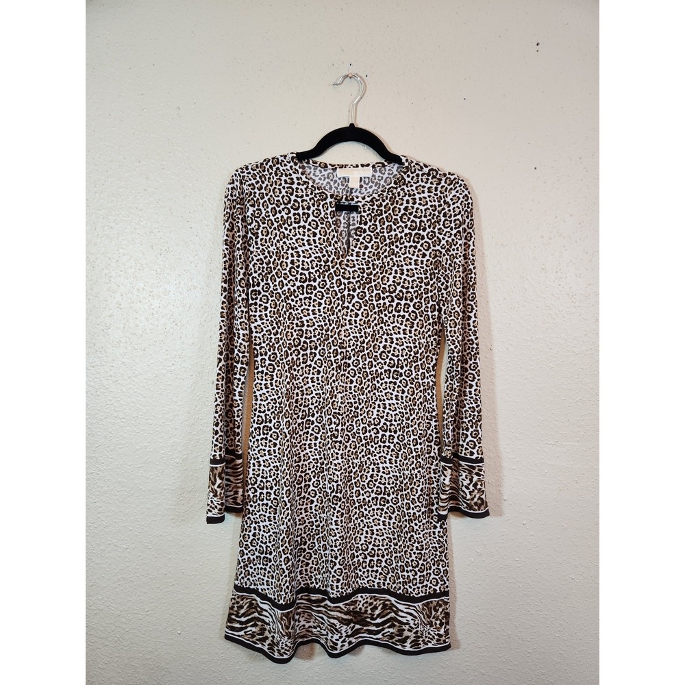 Michael Kors Womens XS Brown Leopard Print Long Sleeve Mini Dress Sheath Stretch